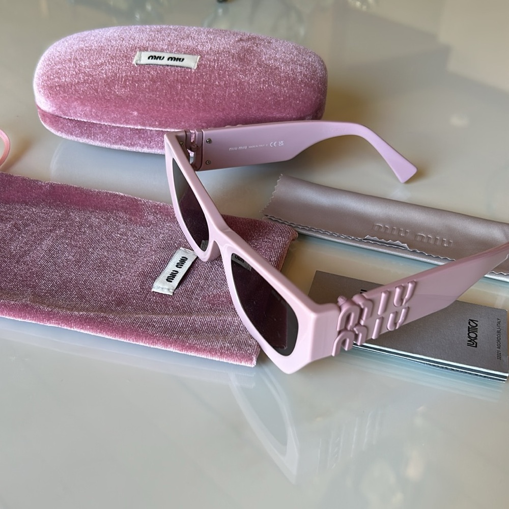 Miu Miu Powder Pink Logo Rectangular Sunglasses